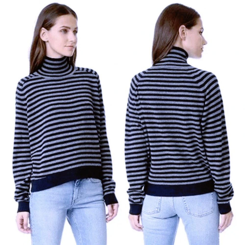 Vince Breton Pullover Women's Stripe Cashmere Turtleneck